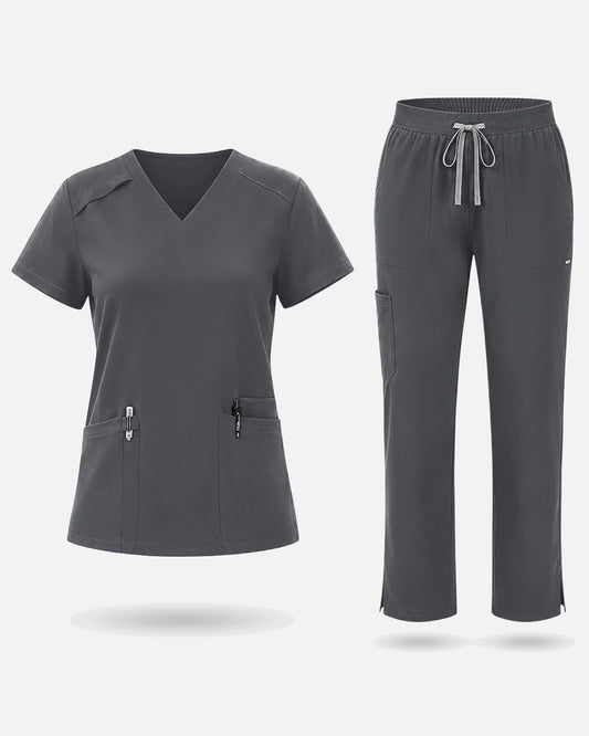 Heather Grey – Eadflie Women's Woven V-Neck Uniform Set – Straight-Leg Structured – product image 61
