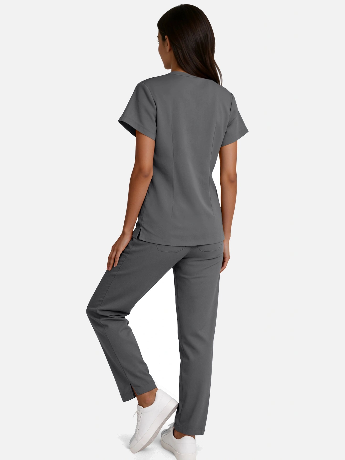 Heather Grey – Eadflie Women's Woven V-Neck Uniform Set – Straight-Leg Structured – product image 63