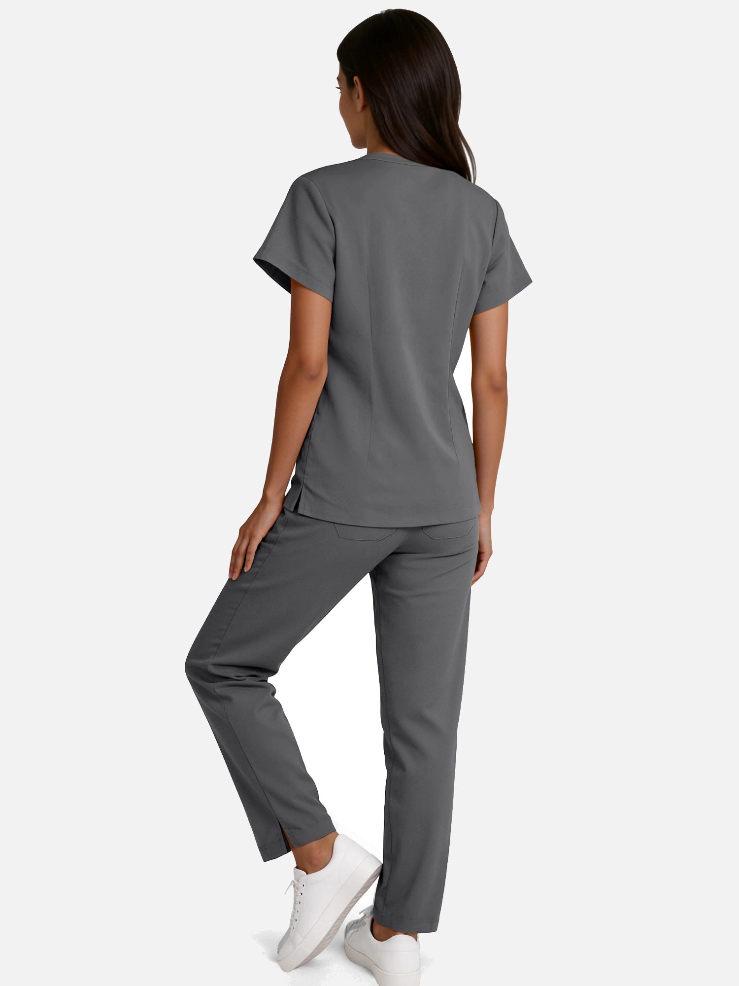 Heather Grey – Eadflie Women's Woven V-Neck Uniform Set – Straight-Leg Structured – product image 63