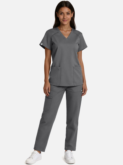 Heather Grey – Eadflie Women's Woven V-Neck Uniform Set – Straight-Leg Structured – product image 64