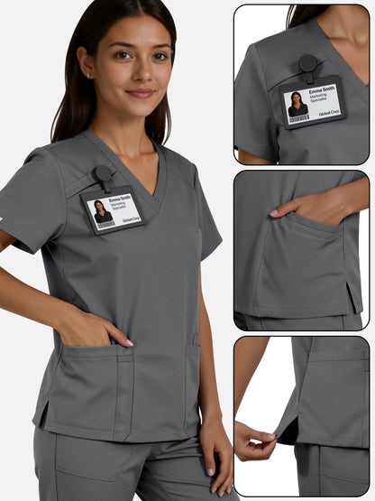 Heather Grey – Eadflie Women's Woven V-Neck Uniform Set – Straight-Leg Structured – product image 65