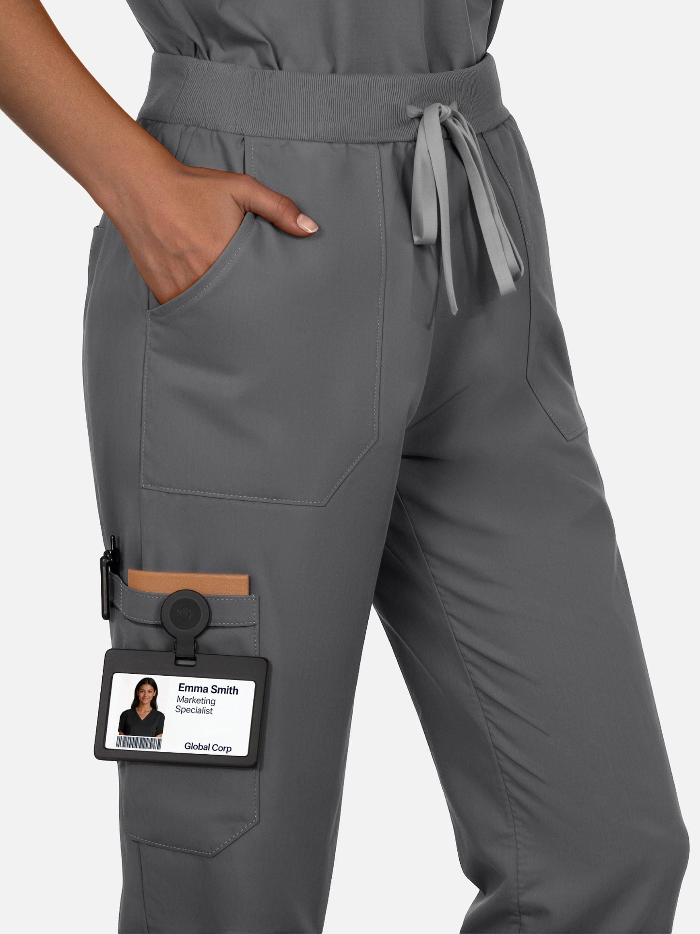 Heather Grey – Eadflie Women's Woven V-Neck Uniform Set – Straight-Leg Structured – product image 66