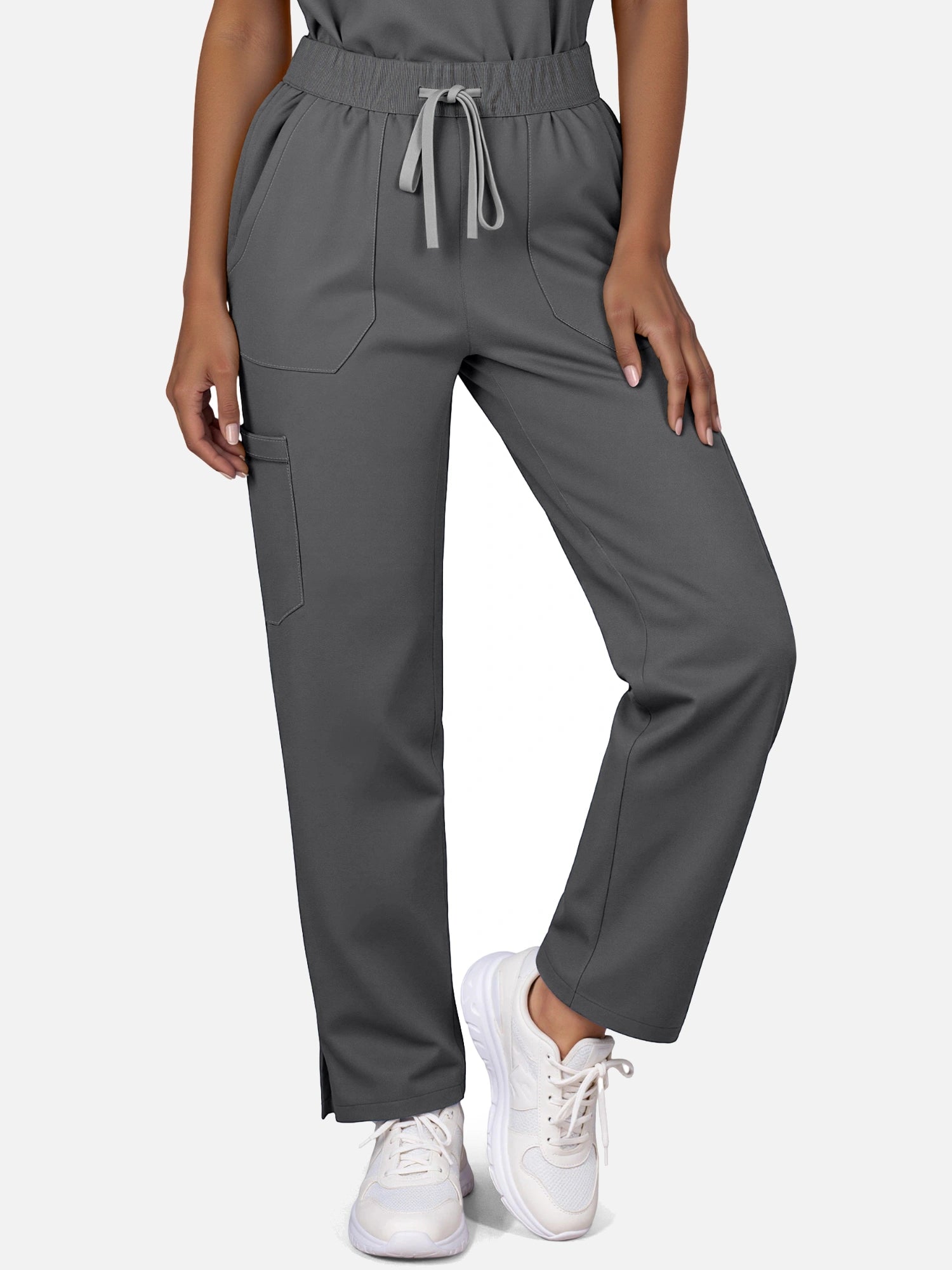 Heather Grey – Eadflie Women's Woven V-Neck Uniform Set – Straight-Leg Structured – product image 67