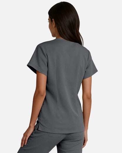 Heather Grey – Eadflie Women's Woven V-Neck Uniform Top – Structured with Shoulder Piping – product image 60