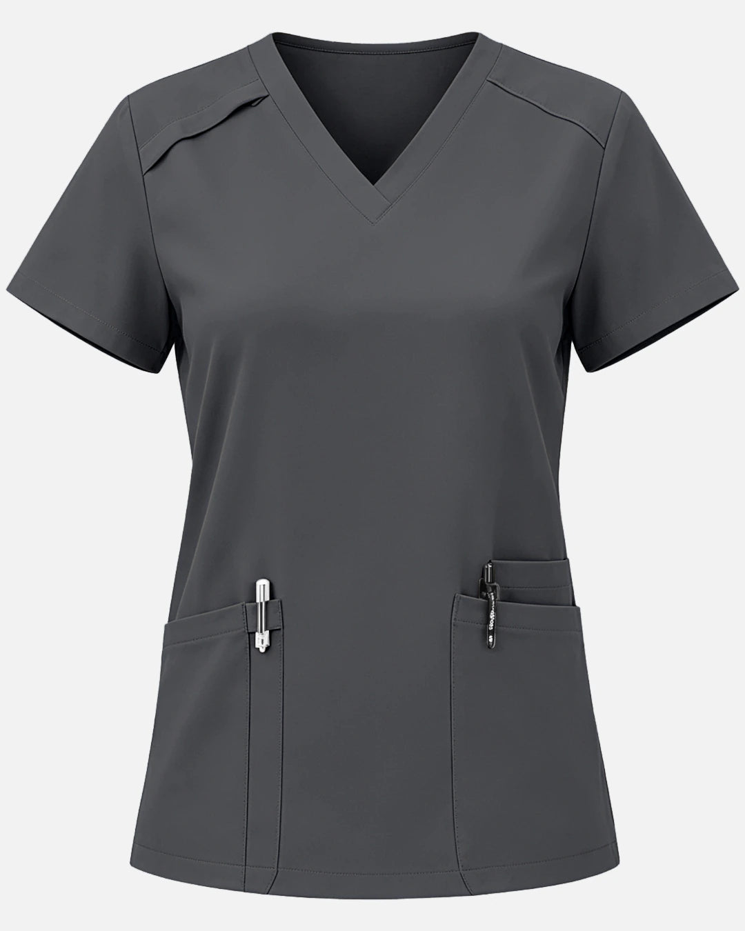 Heather Grey – Eadflie Women's Woven V-Neck Uniform Top – Structured with Shoulder Piping – product image 56
