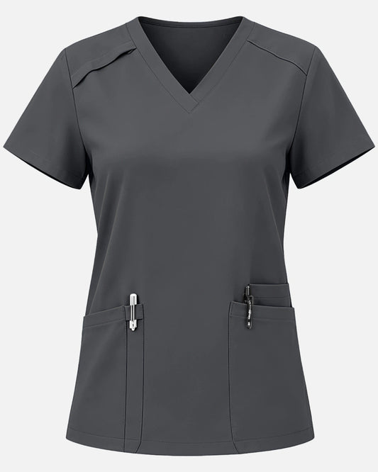 Heather Grey – Eadflie Women's Woven V-Neck Uniform Top – Structured with Shoulder Piping – product image 56