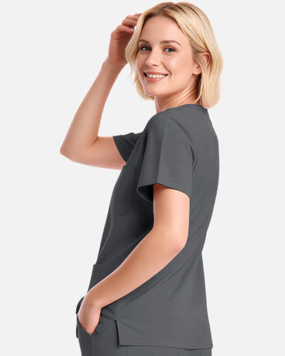 Heather Grey – Eadflie Women's V-Neck Uniform Top – Short Sleeve 3-Pocket Soft Stretch – product image 24