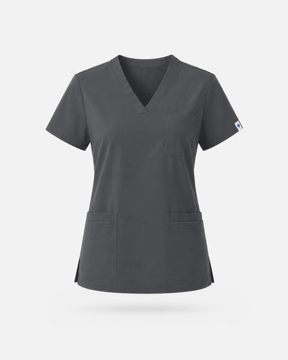 Heather Grey – Eadflie Women's V-Neck Uniform Top – Short Sleeve 3-Pocket Soft Stretch – product image 21