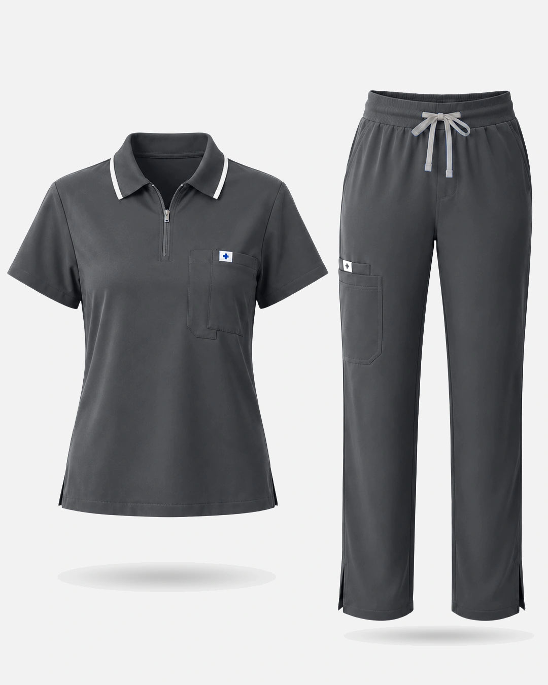 Heather Grey – Eadflie Women's Zip Polo Straight-Leg Uniform Set – product image 37