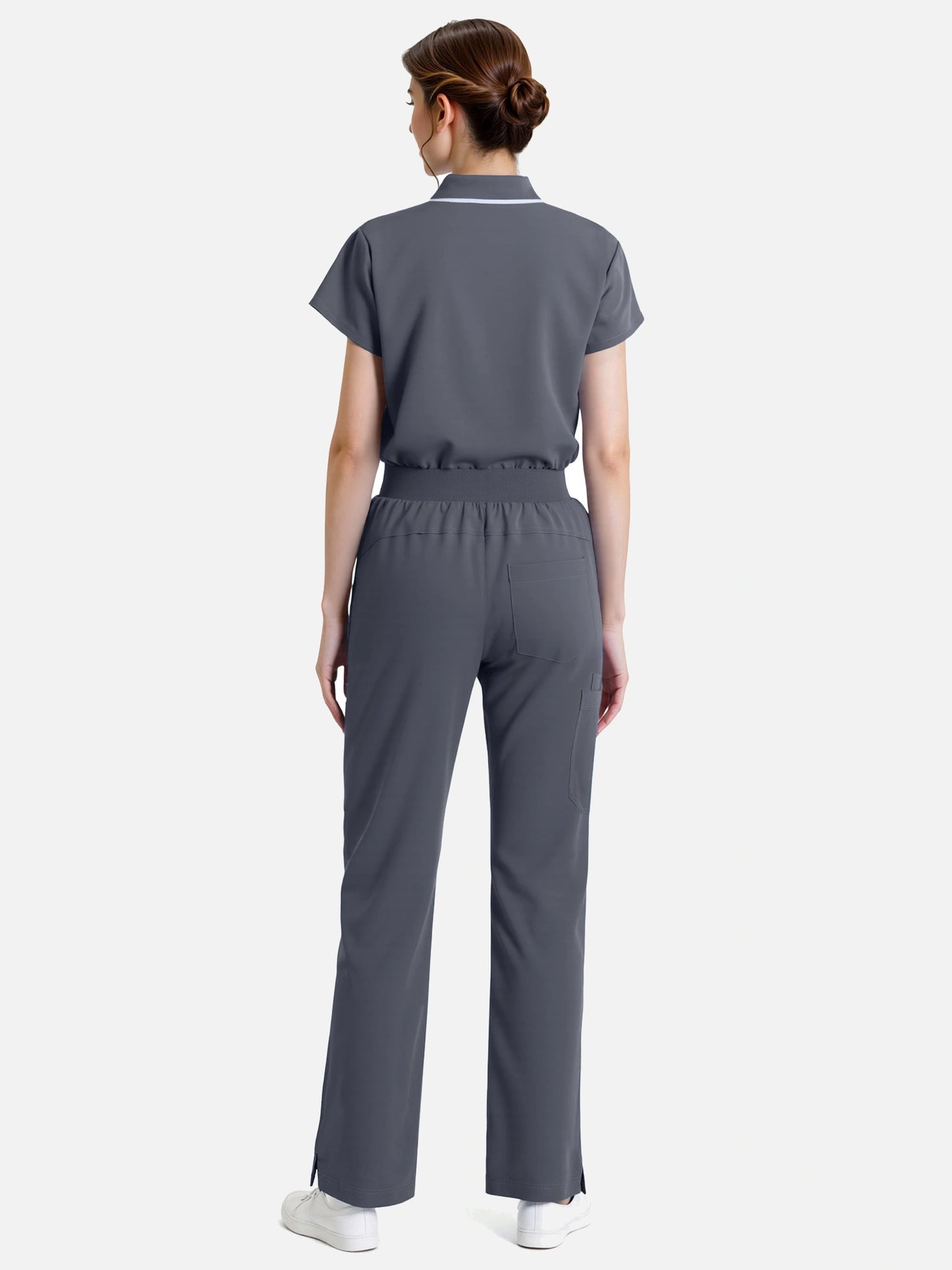 Heather Grey – Eadflie Women's Zip Polo Straight-Leg Uniform Set – product image 39
