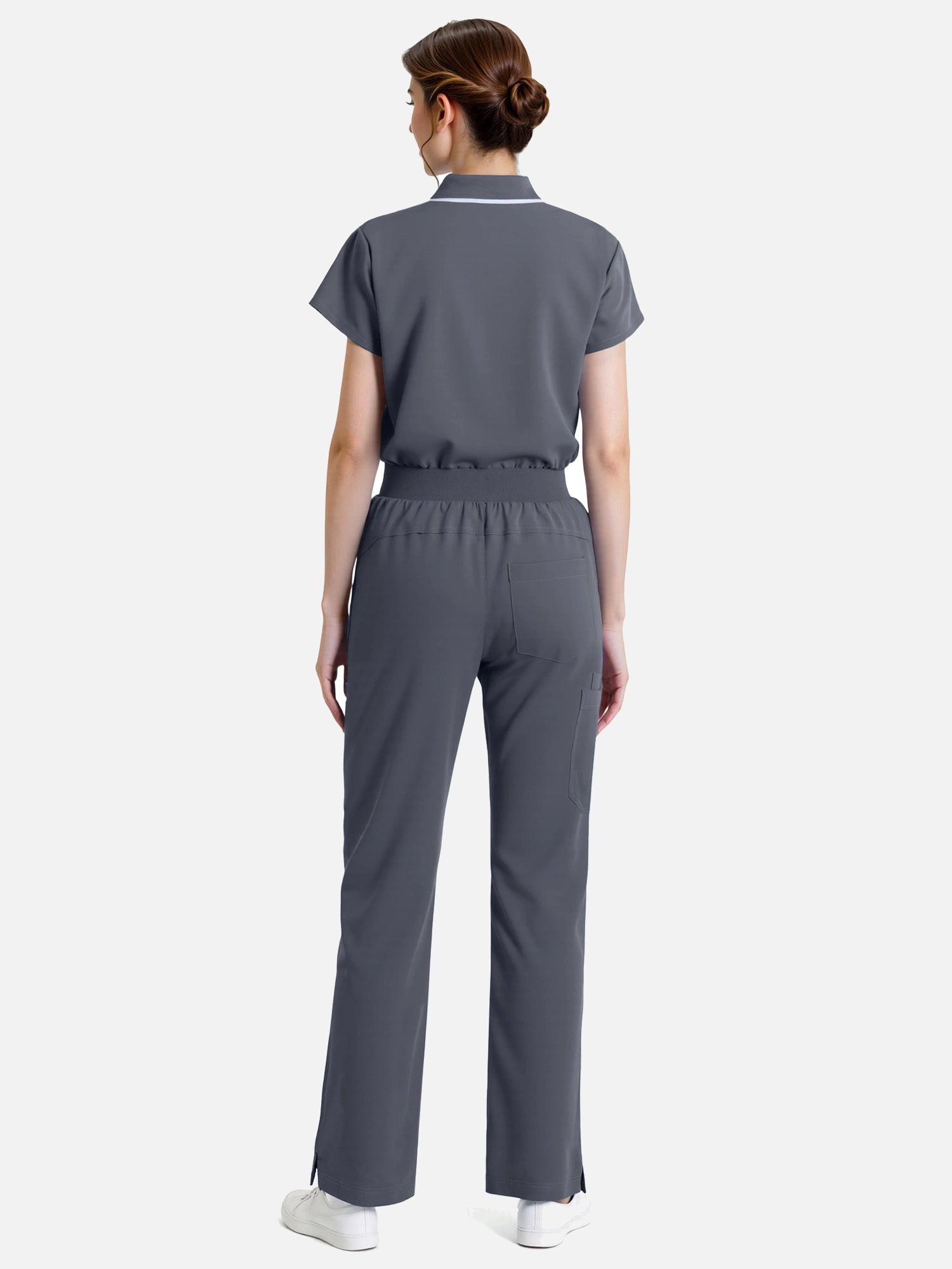 Heather Grey – Eadflie Women's Zip Polo Straight-Leg Uniform Set – product image 39