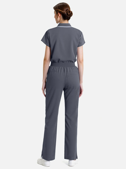 Heather Grey – Eadflie Women's Zip Polo Straight-Leg Uniform Set – product image 39