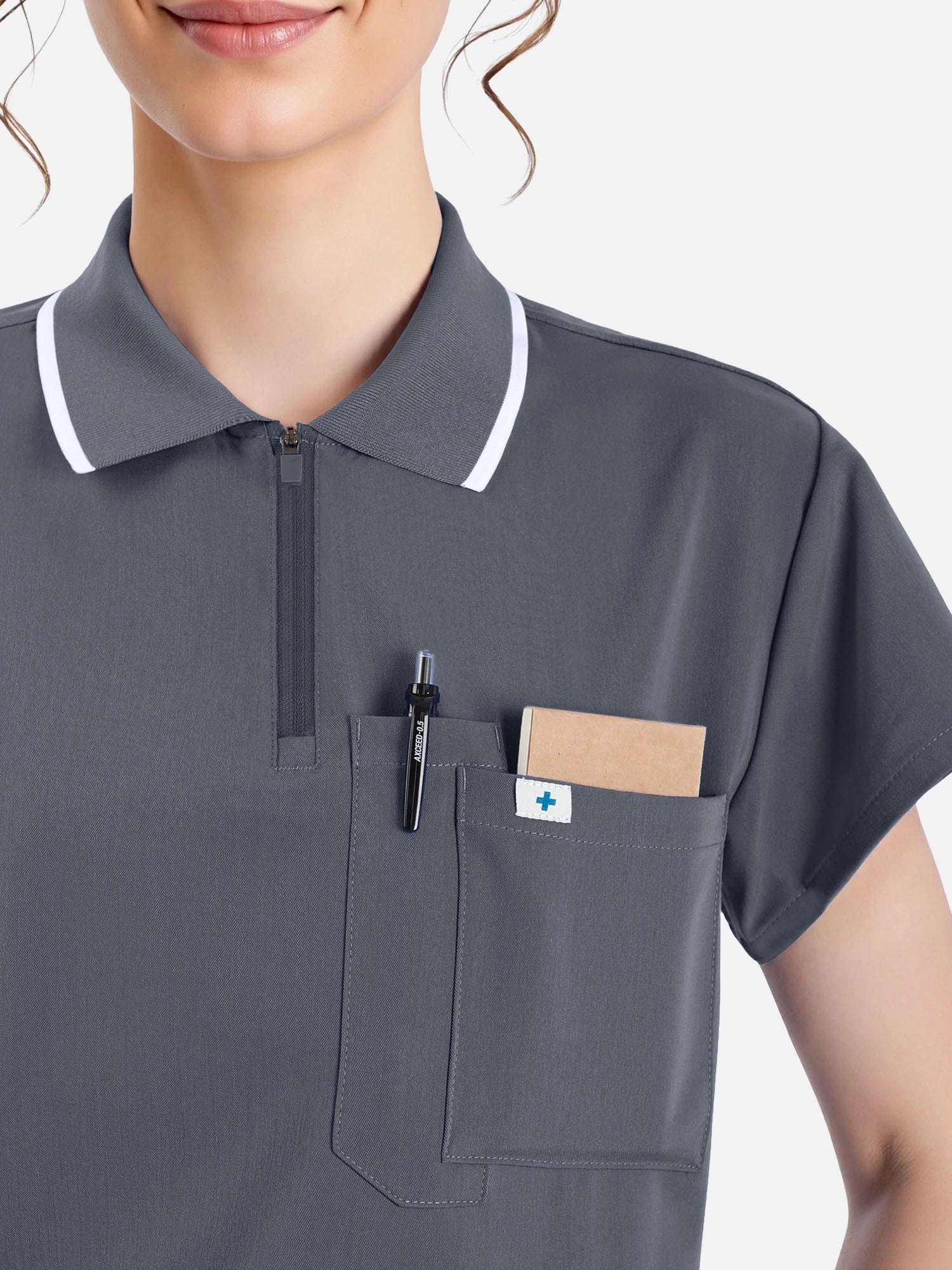Heather Grey – Eadflie Women's Zip Polo Straight-Leg Uniform Set – product image 40