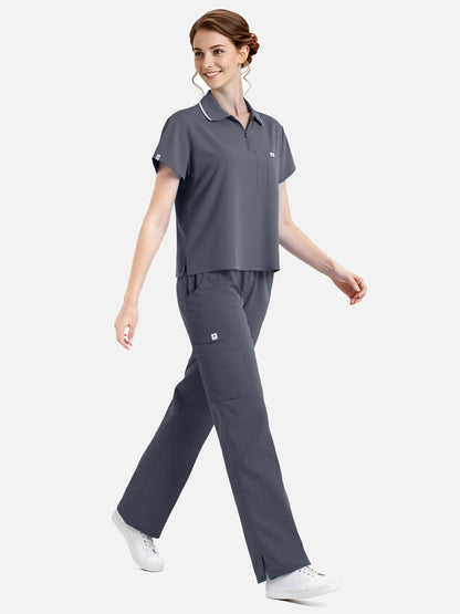 Heather Grey – Eadflie Women's Zip Polo Straight-Leg Uniform Set – product image 45