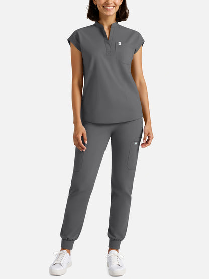 Heather Grey – Eadflie Women's Henley Sleeveless Jogger Uniform Set – product image 57