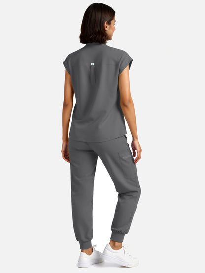 Heather Grey – Eadflie Women's Henley Sleeveless Jogger Uniform Set – product image 58