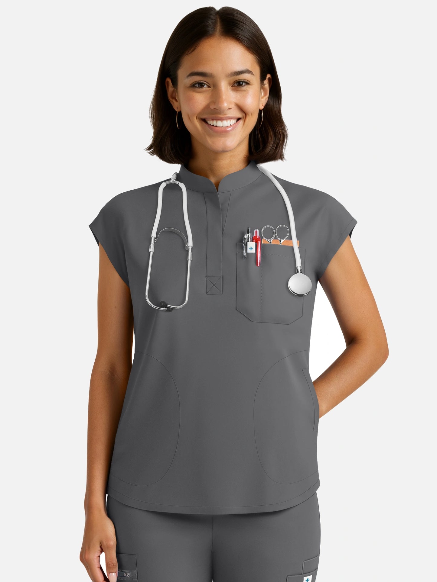 Heather Grey – Eadflie Women's Henley Sleeveless Jogger Uniform Set – product image 59
