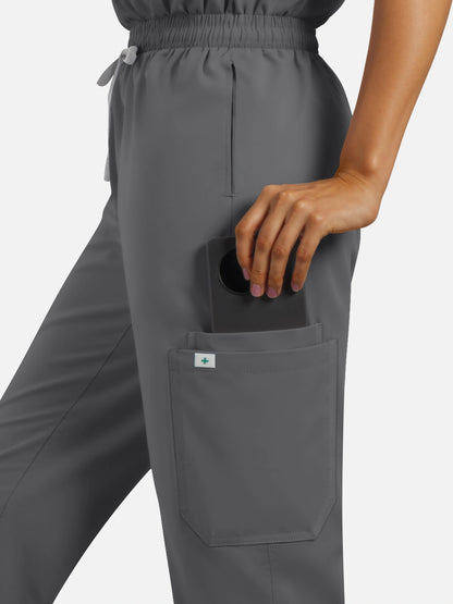 Heather Grey – Eadflie Women's Henley Sleeveless Jogger Uniform Set – product image 61