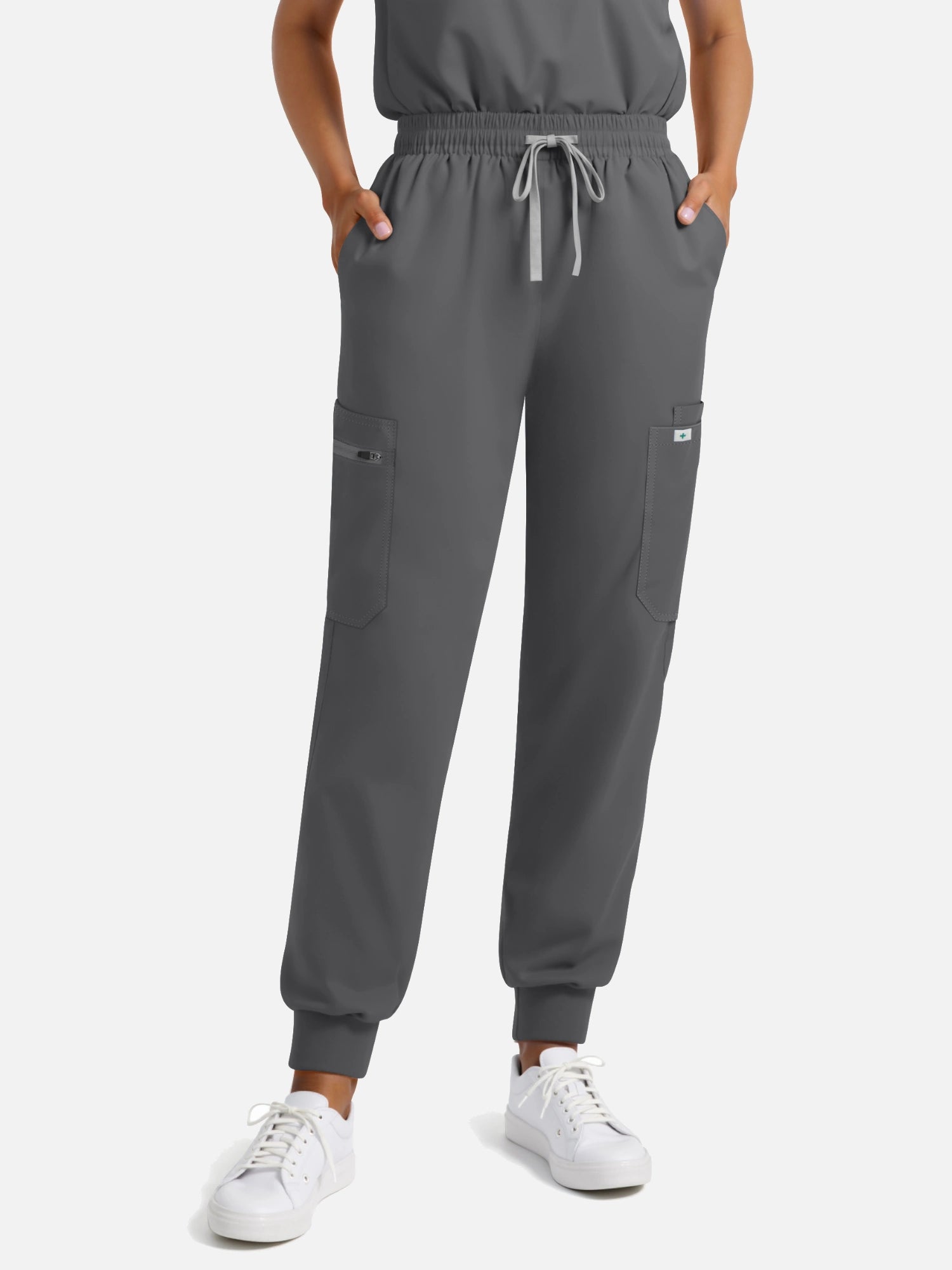 Heather Grey – Eadflie Women's Henley Sleeveless Jogger Uniform Set – product image 63