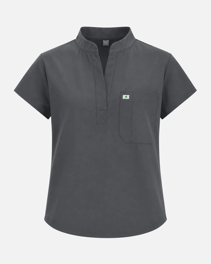 Eadflie Women's Sleeveless Henley Uniform Top - Heather Grey