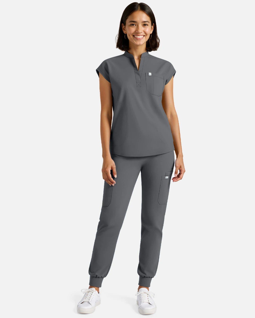 Heather Grey – Eadflie Women's Sleeveless Henley Uniform Top – product image 51
