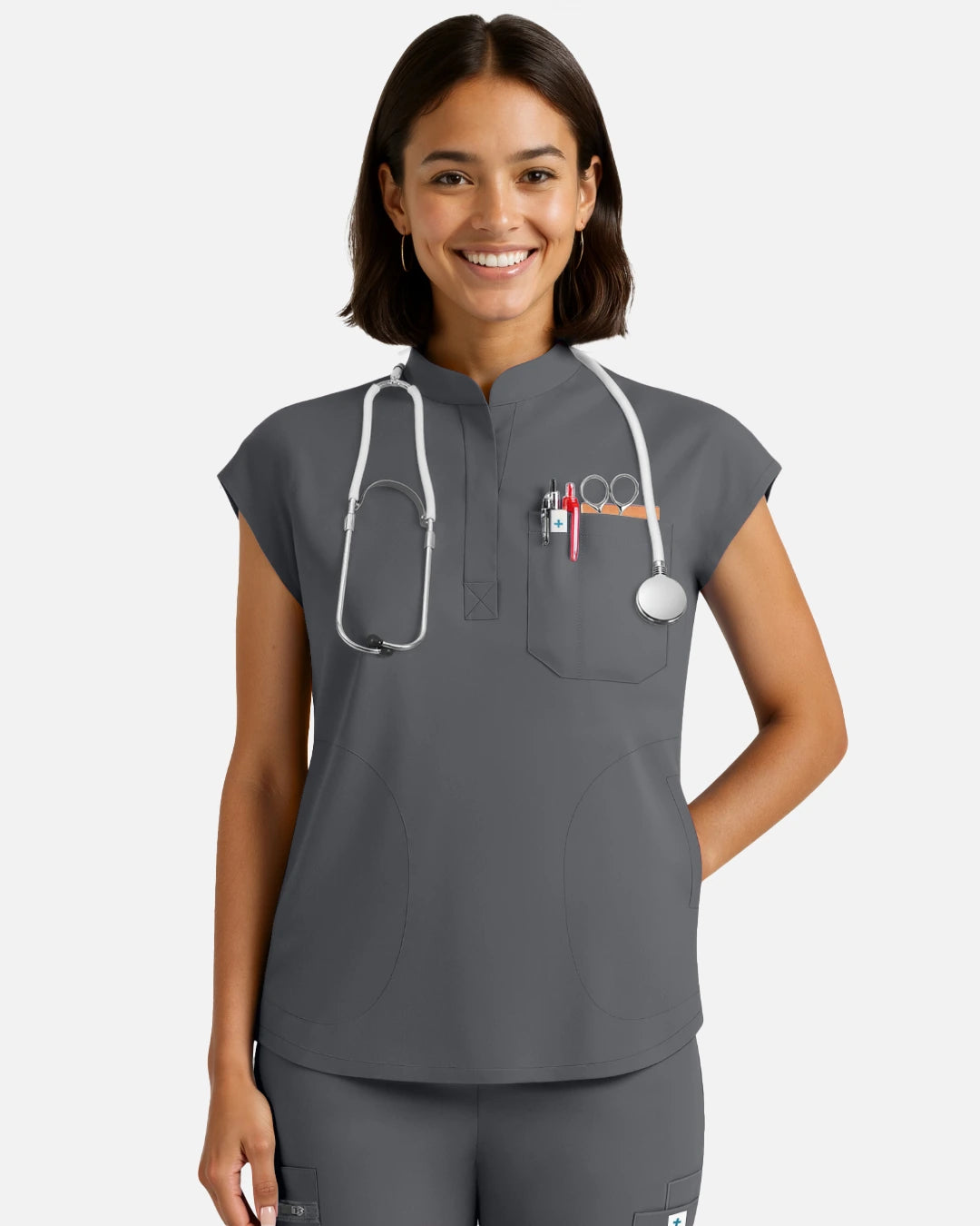 Heather Grey – Eadflie Women's Sleeveless Henley Uniform Top – product image 50
