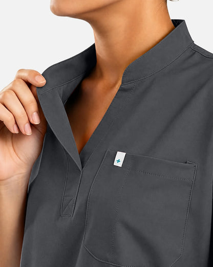 Heather Grey – Eadflie Women's Sleeveless Henley Uniform Top – product image 54