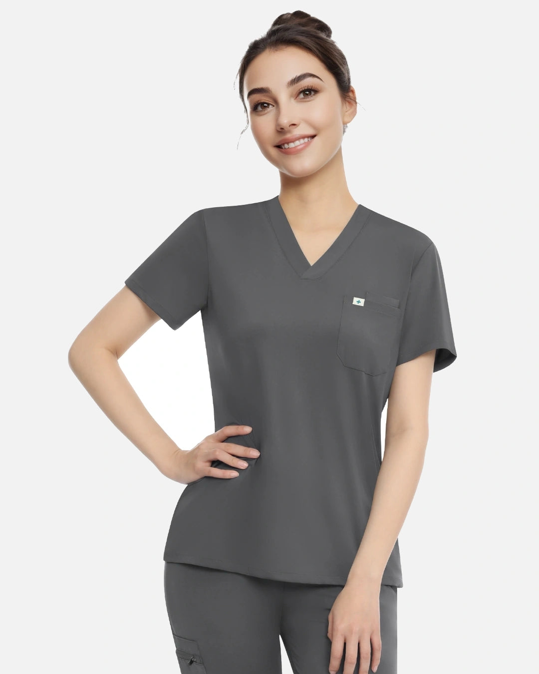 Heather Grey – Eadflie Women's Classic V-Neck Uniform Top – product image 32
