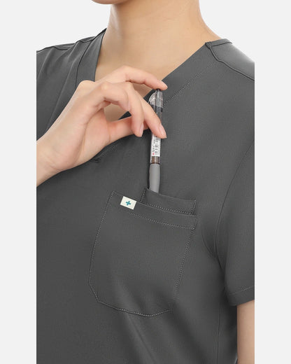 Heather Grey – Eadflie Women's Classic V-Neck Uniform Top – product image 35