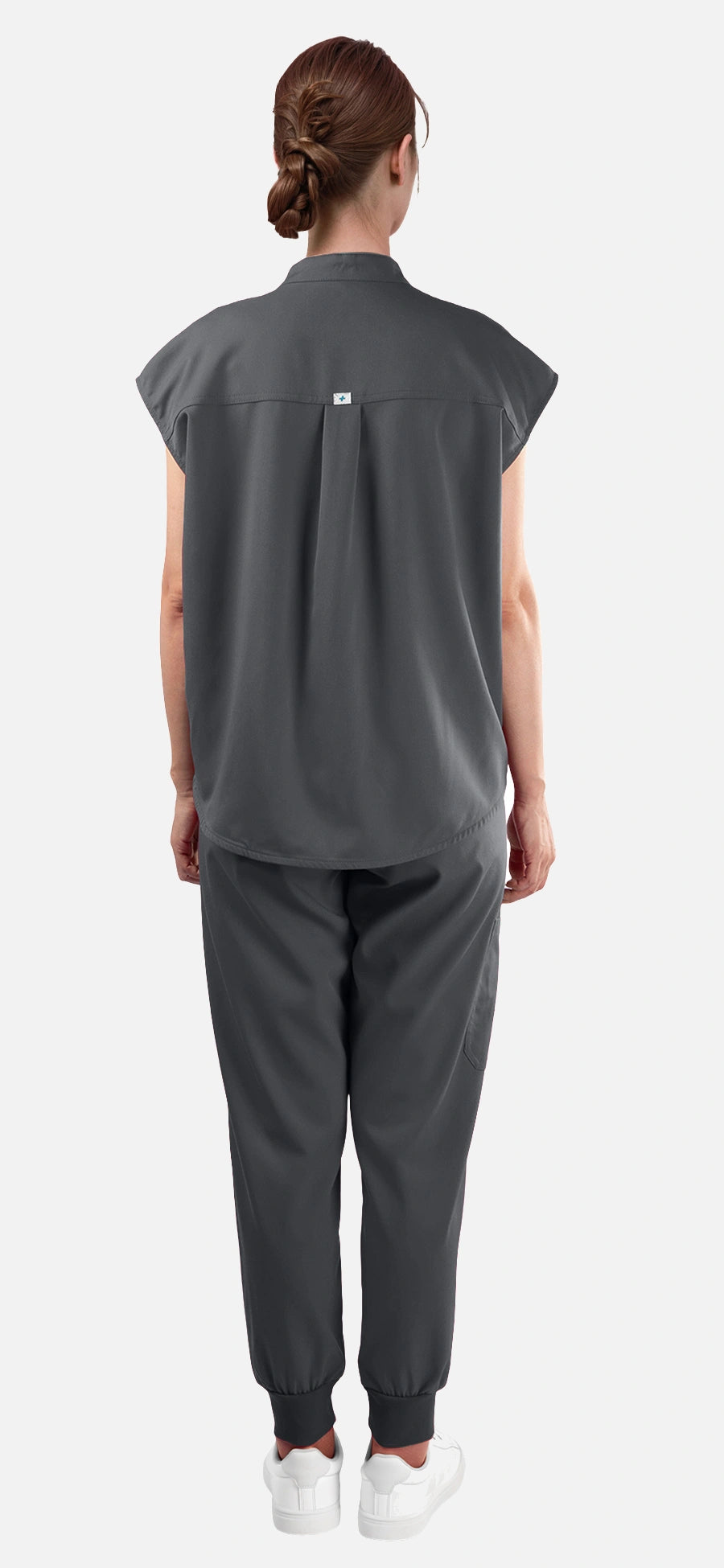 Heather Grey – Eadflie Women's Sleeveless Mandarin Collar Jogger Uniform Set – product image 61