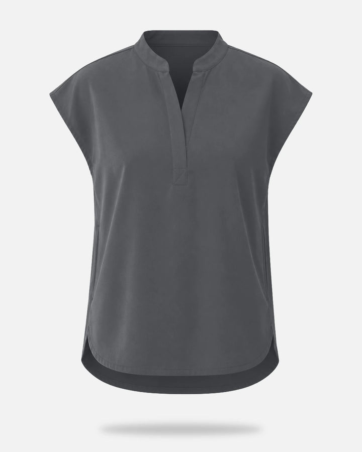 Eadflie Women's Sleeveless Mandarin Collar Uniform Top - Heather Grey