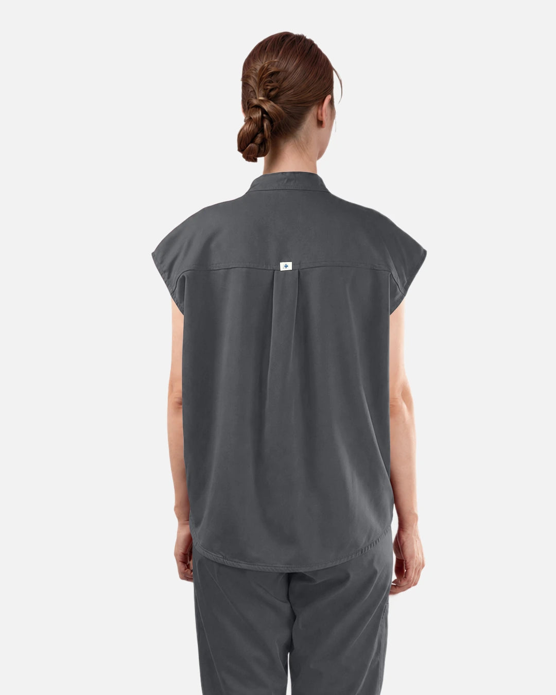 Heather Grey – Eadflie Women's Sleeveless Mandarin Collar Uniform Top – product image 93