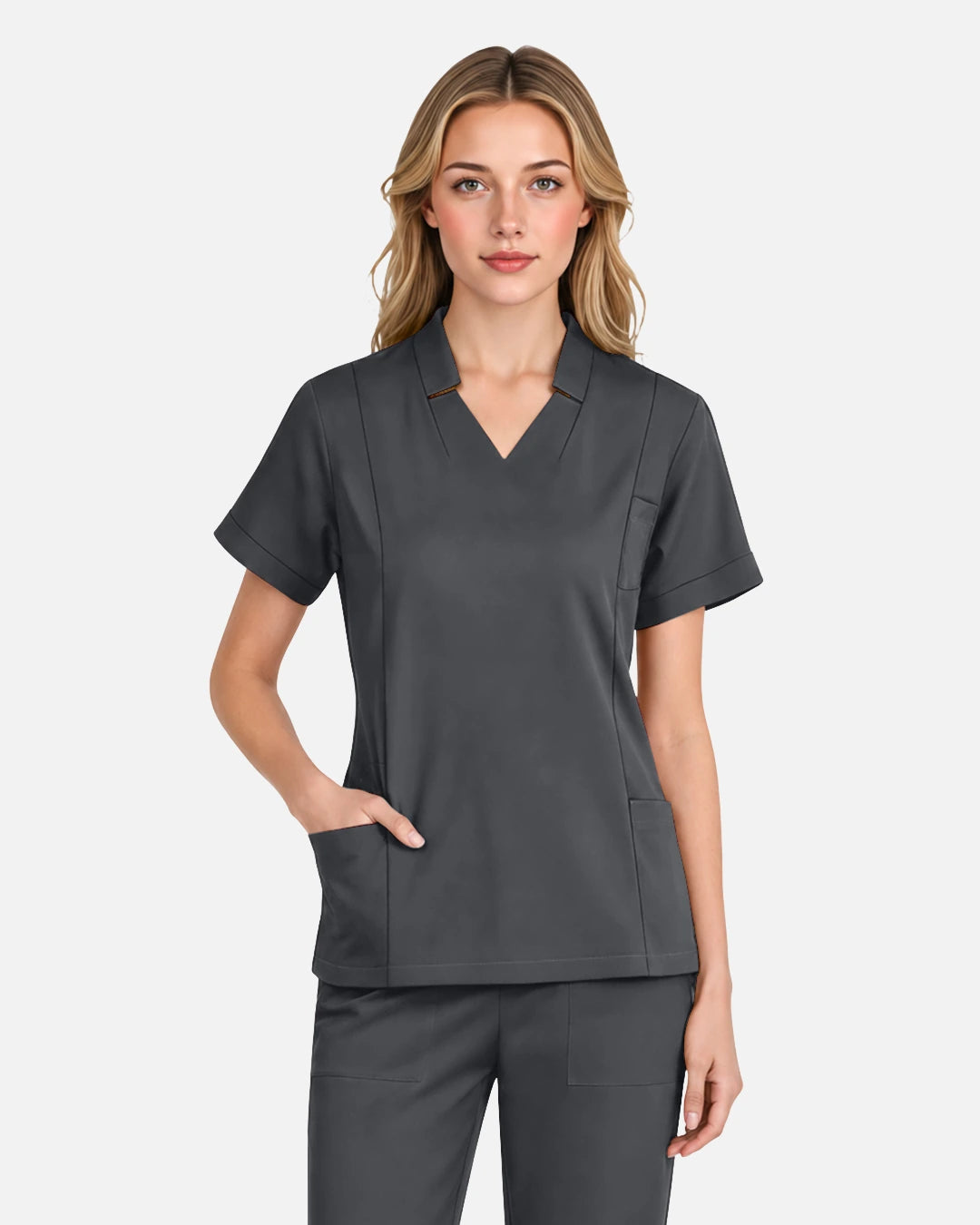 Heather Grey – Eadflie Women's Split V-Neck Uniform Top – product image 50