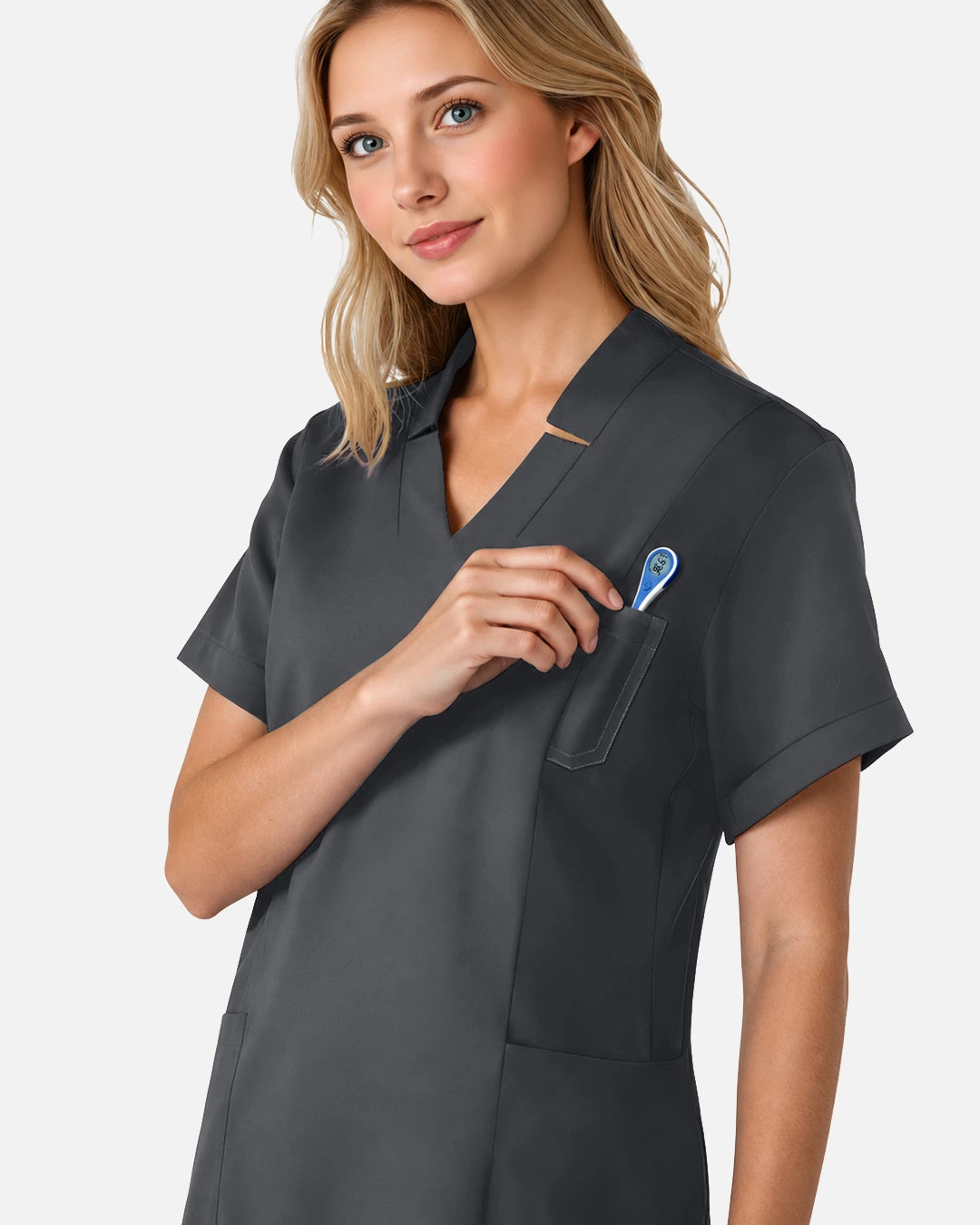 Heather Grey – Eadflie Women's Split V-Neck Uniform Top – product image 54