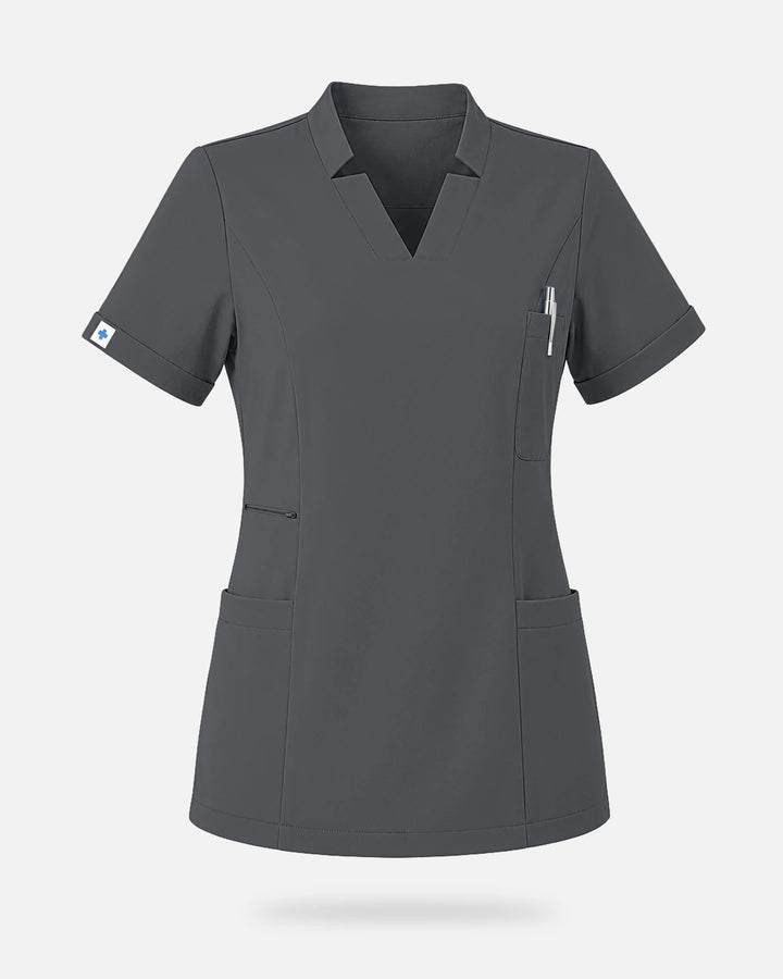 Eadflie Women's Split V-Neck Uniform Top - Heather Grey