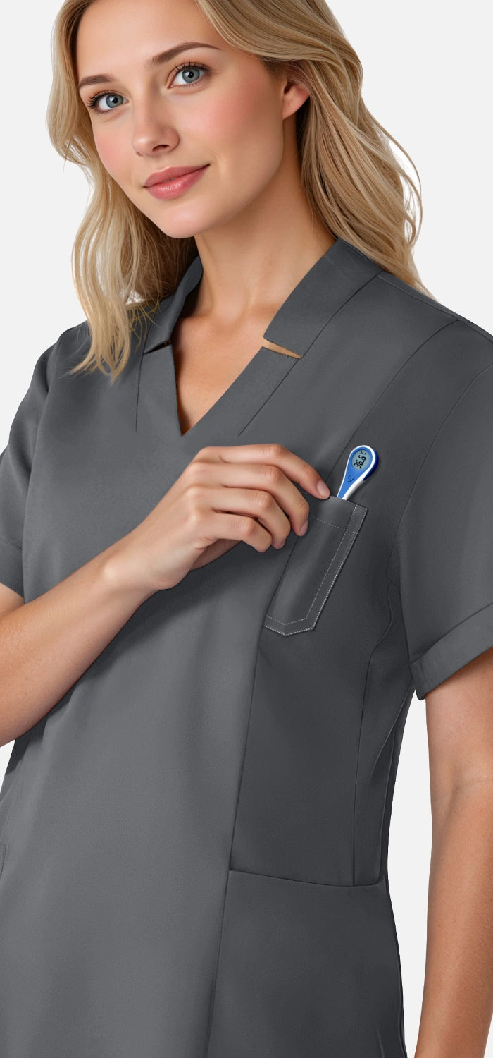 Heather Grey – Eadflie Women's Split V-Neck Uniform Set – Tapered-Leg 9-Pocket Slim Fit – product image 63