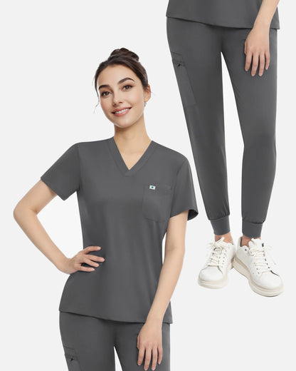 Heather Grey – Eadflie Women's Knit V-Neck Jogger Uniform Set – product image 86