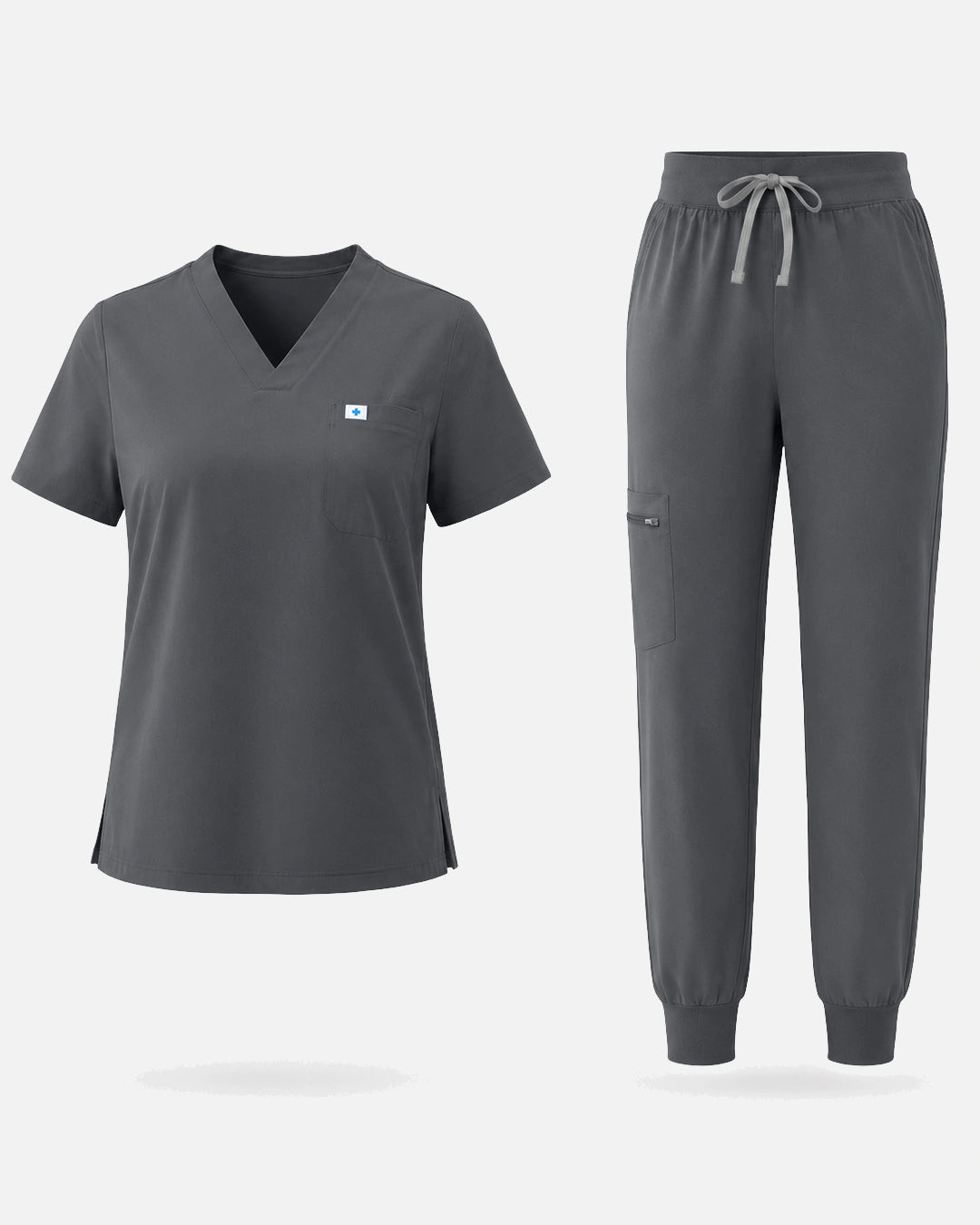 Heather Grey – Eadflie Women's Classic V-Neck Jogger Uniform Set – product image 73