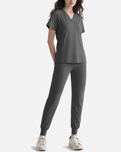 Heather Grey – Eadflie Women's Knit V-Neck Jogger Uniform Set – product image 87