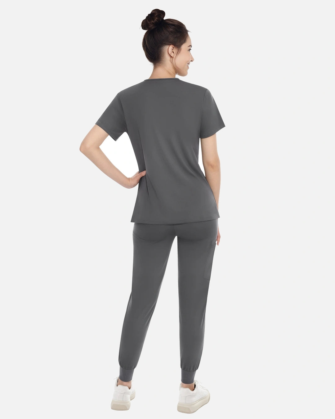 Heather Grey – Eadflie Women's Knit V-Neck Jogger Uniform Set – product image 88