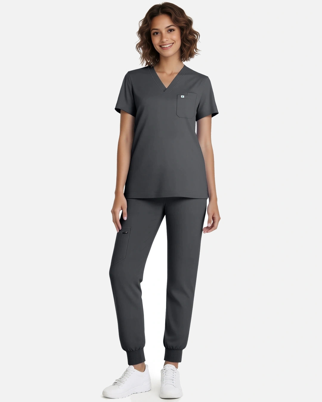 Heather Grey – Eadflie Women's Classic V-Neck Jogger Uniform Set – product image 74