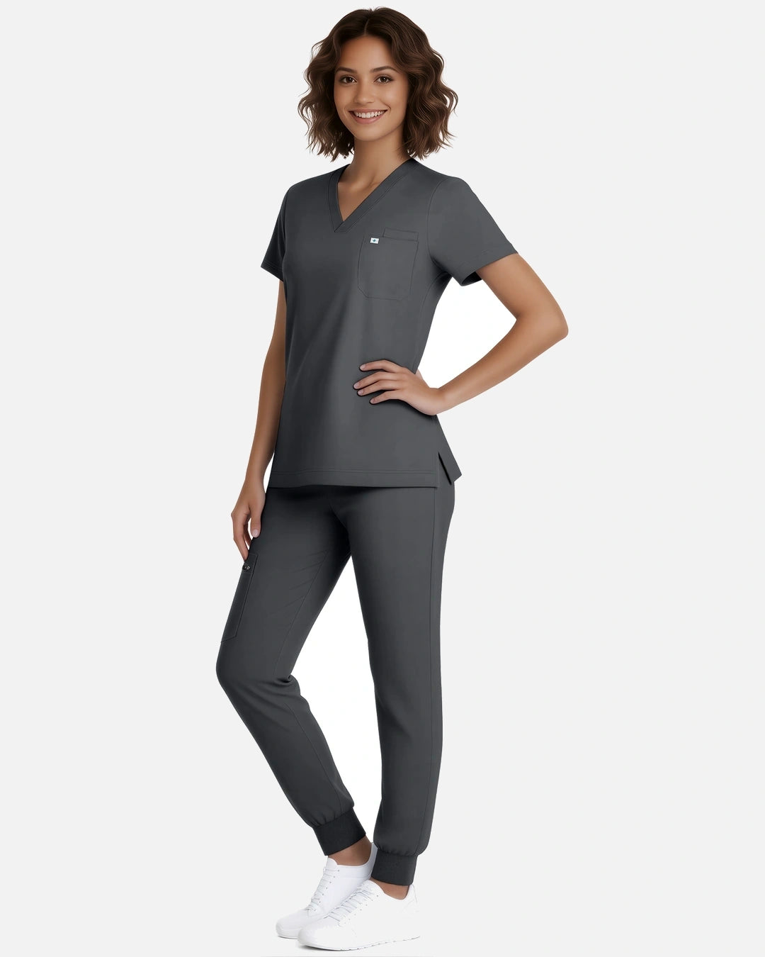 Heather Grey – Eadflie Women's Classic V-Neck Jogger Uniform Set – product image 76