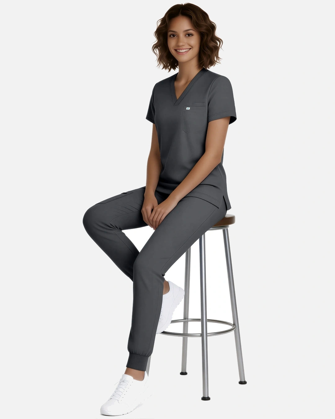 Heather Grey – Eadflie Women's Classic V-Neck Jogger Uniform Set – product image 80