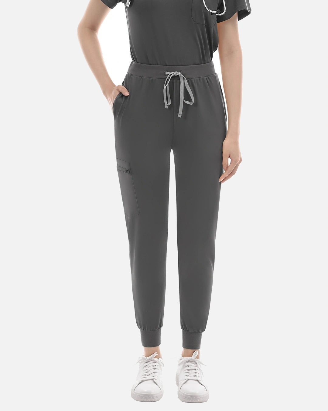 Heather Grey – Eadflie Women's Classic V-Neck Jogger Uniform Set – product image 81