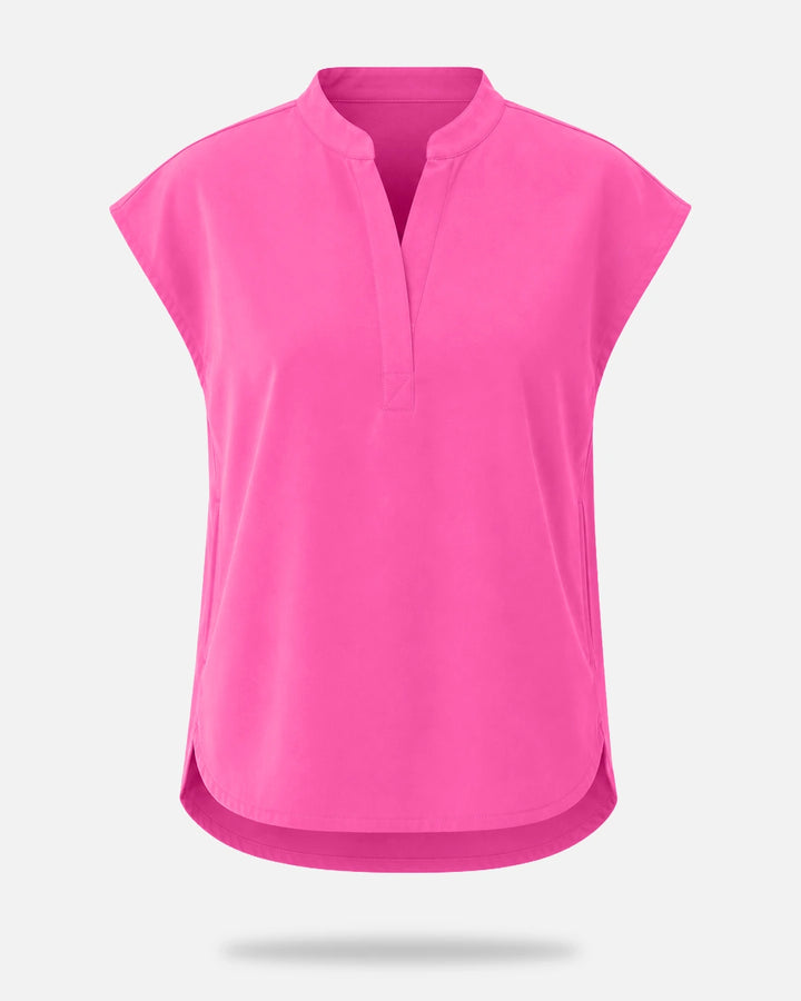 Eadflie Women's Sleeveless Mandarin Collar Uniform Top - Hot Pink