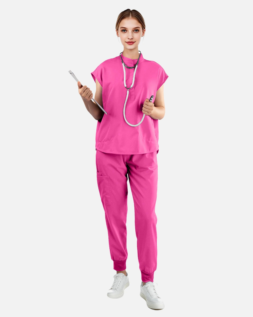 Hot Pink – Eadflie Women's Sleeveless Mandarin Collar Uniform Top – product image 80