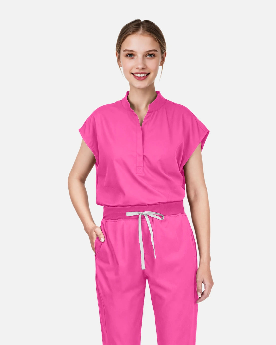 Hot Pink – Eadflie Women's Sleeveless Mandarin Collar Uniform Top – product image 82