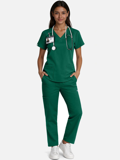 Hunter Green – Eadflie Women's Woven V-Neck Uniform Set – Straight-Leg Structured – product image 51