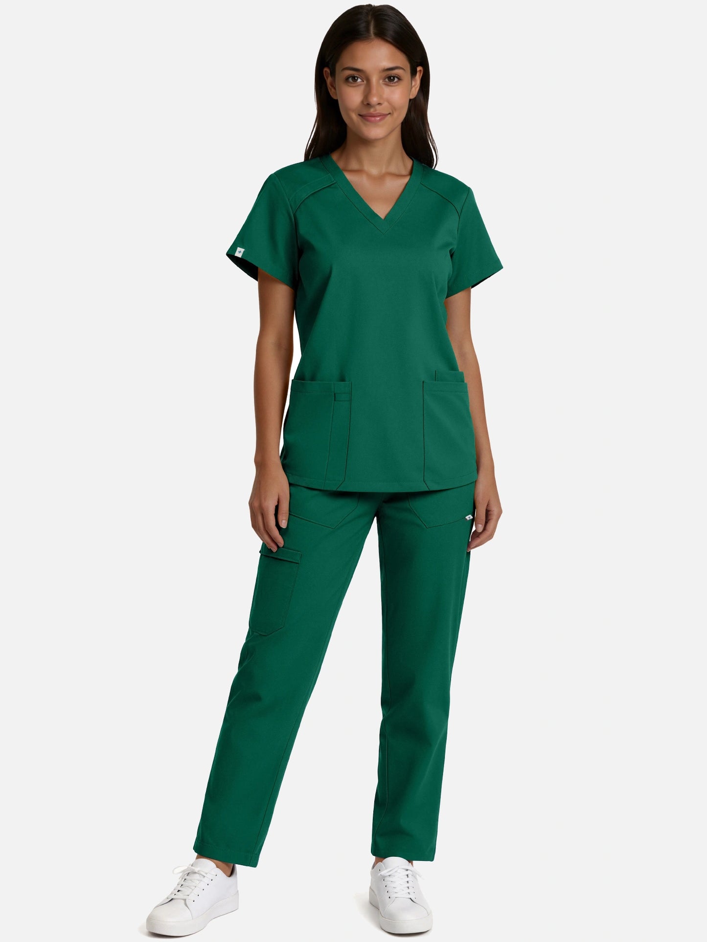 Hunter Green – Eadflie Women's Woven V-Neck Uniform Set – Straight-Leg Structured – product image 54