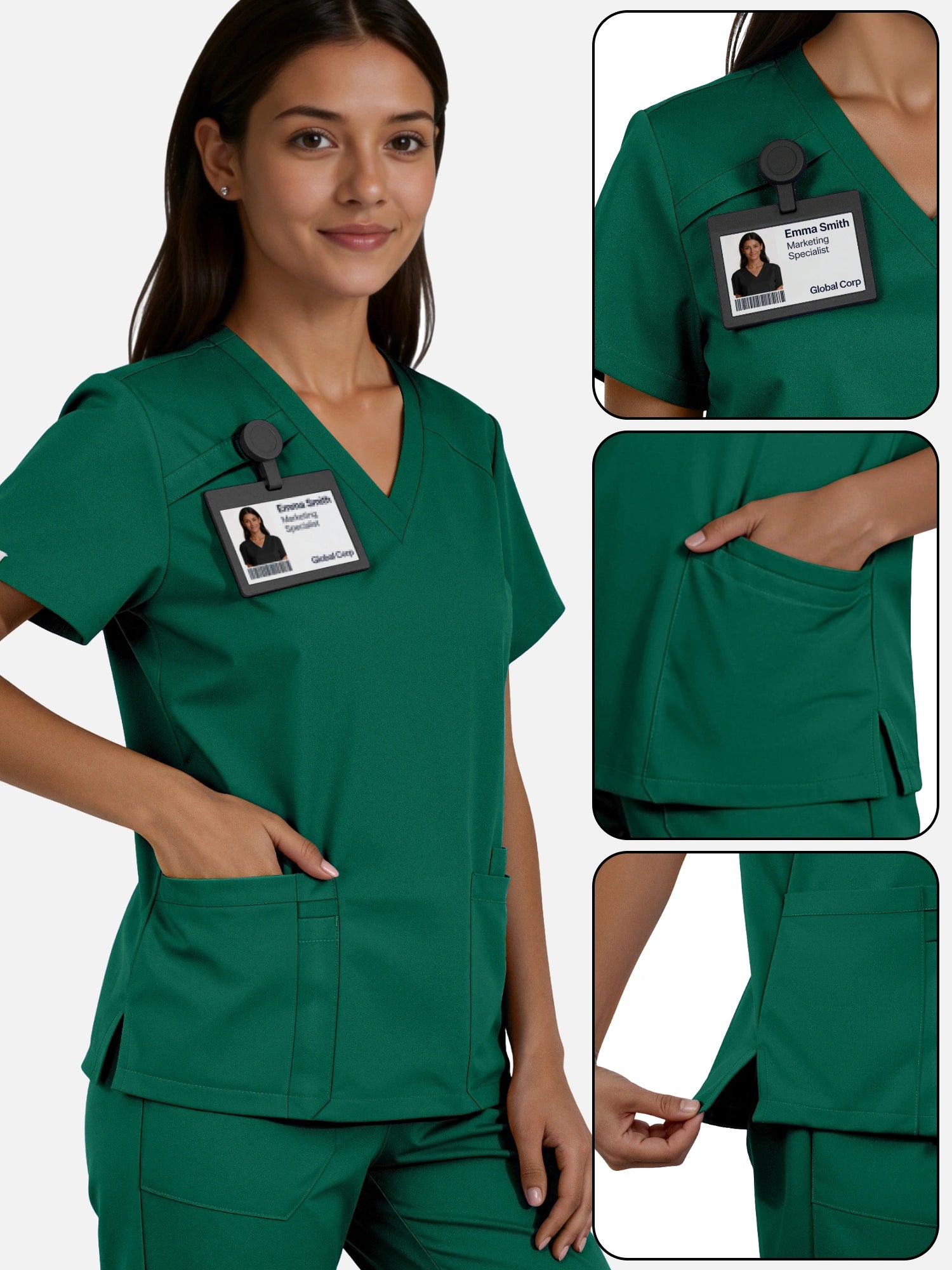 Hunter Green – Eadflie Women's Woven V-Neck Uniform Set – Straight-Leg Structured – product image 55